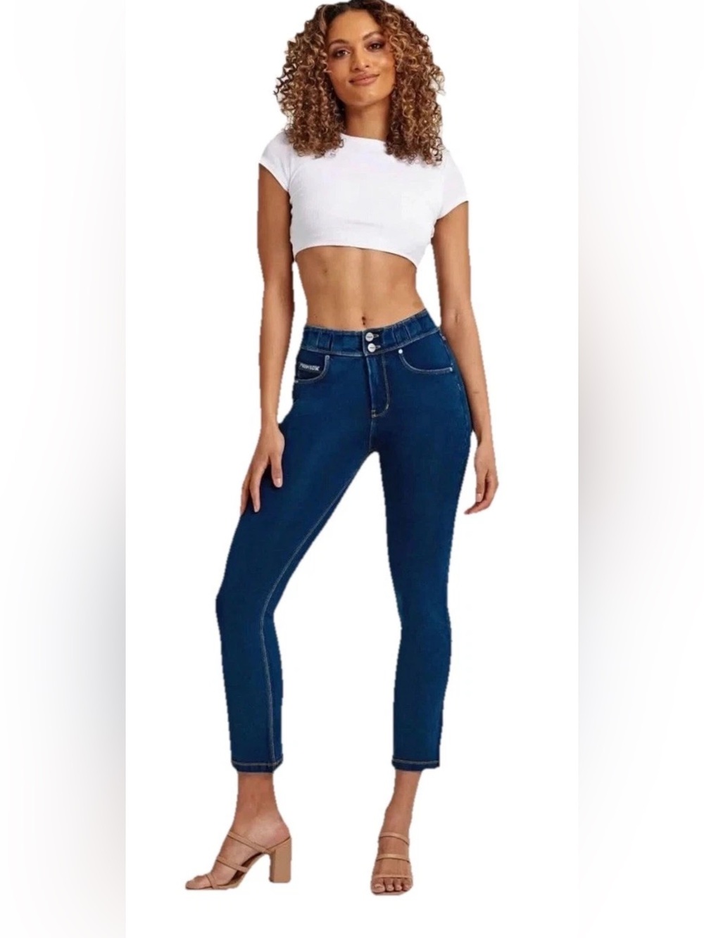 Freddy N.O.W Denim-High Waisted-Kick Flare-Dark Blue+Yellow Stitching Size Large